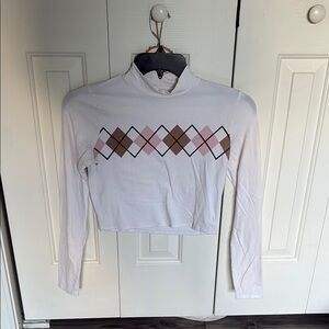 White Argyle Long Sleeve Crop Top